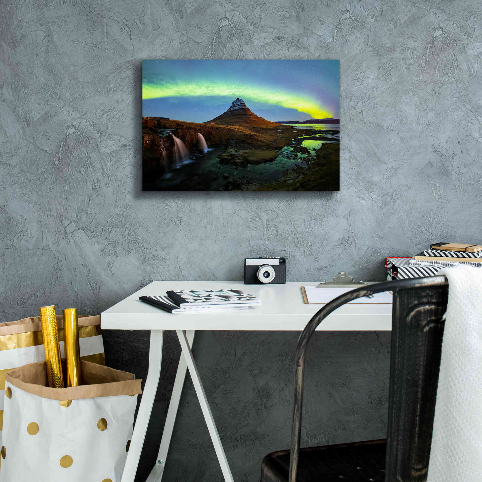 'Northern Light Aurora Borealis Over Kirkjufell 1' by Epic Portfolio, Giclee Canvas Wall Art,18x12