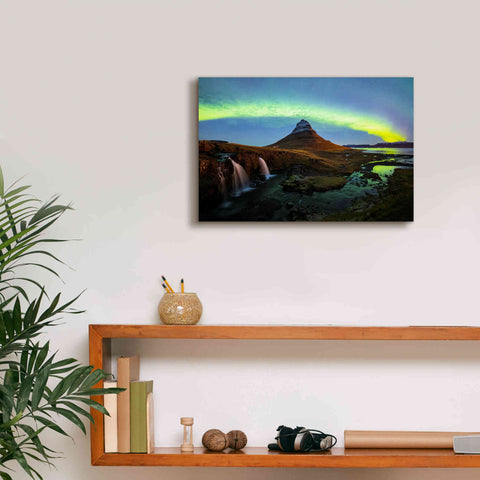 Image of 'Northern Light Aurora Borealis Over Kirkjufell 1' by Epic Portfolio, Giclee Canvas Wall Art,18x12