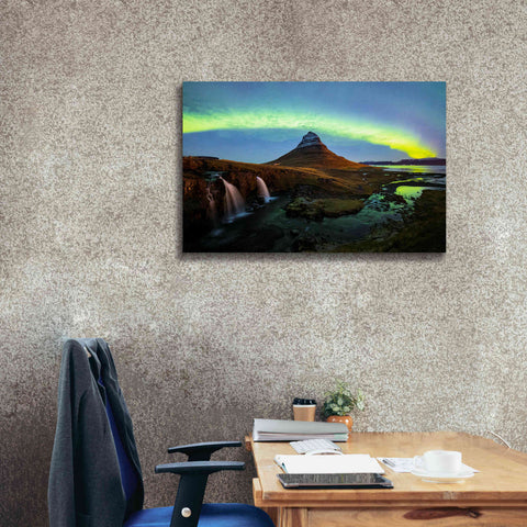 Image of 'Northern Light Aurora Borealis Over Kirkjufell 1' by Epic Portfolio, Giclee Canvas Wall Art,40x26