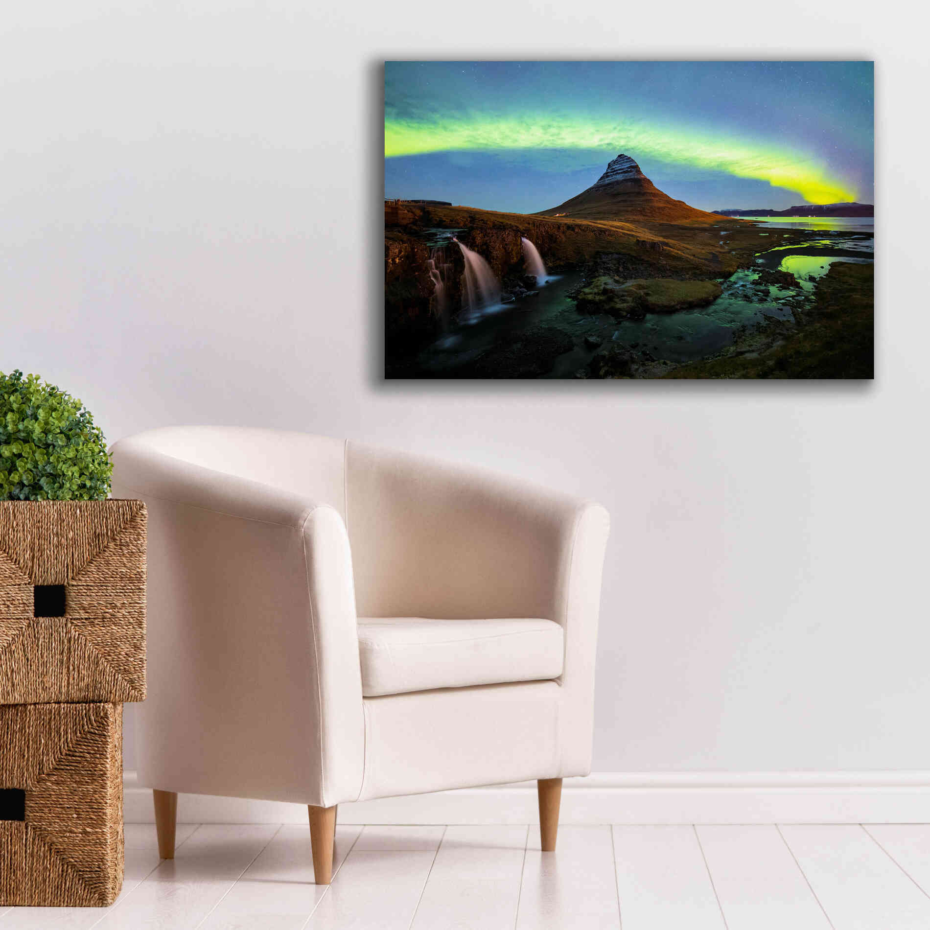 'Northern Light Aurora Borealis Over Kirkjufell 1' by Epic Portfolio, Giclee Canvas Wall Art,40x26