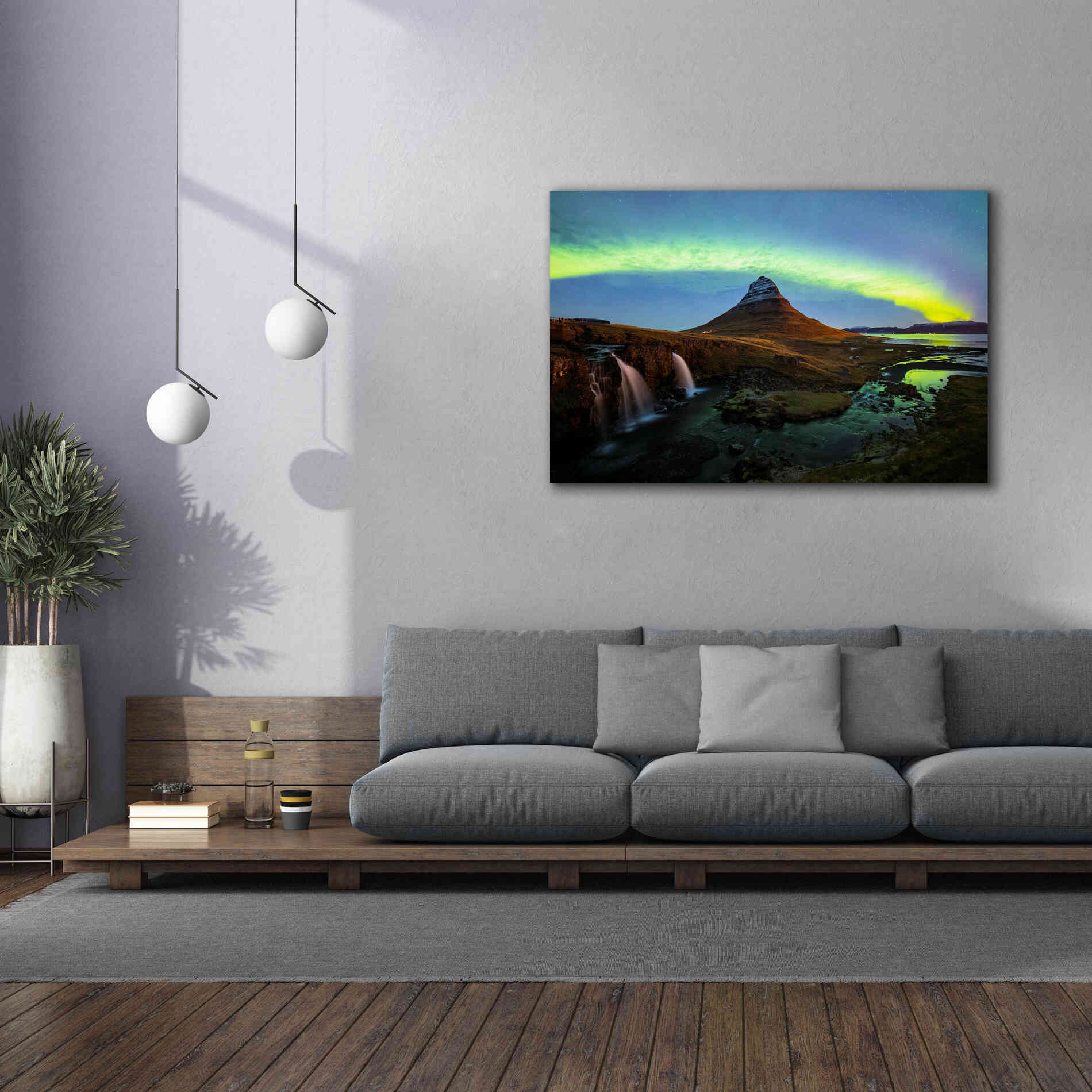 'Northern Light Aurora Borealis Over Kirkjufell 1' by Epic Portfolio, Giclee Canvas Wall Art,60x40