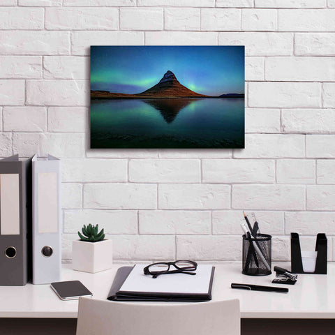 Image of 'Northern Light Aurora Borealis Over Kirkjufell 2' by Epic Portfolio, Giclee Canvas Wall Art,18x12