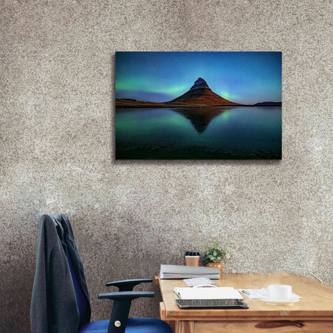 Image of 'Northern Light Aurora Borealis Over Kirkjufell 2' by Epic Portfolio, Giclee Canvas Wall Art,40x26