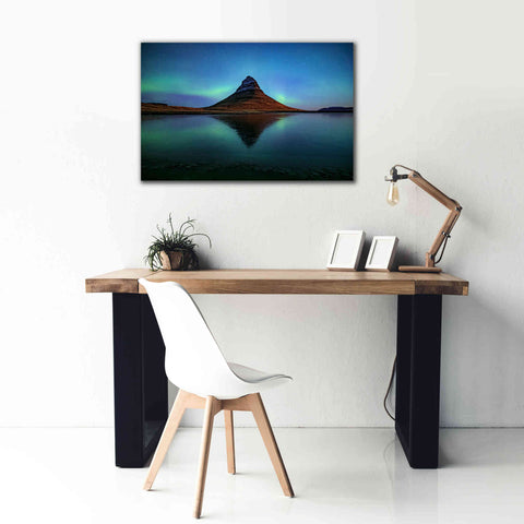 Image of 'Northern Light Aurora Borealis Over Kirkjufell 2' by Epic Portfolio, Giclee Canvas Wall Art,40x26