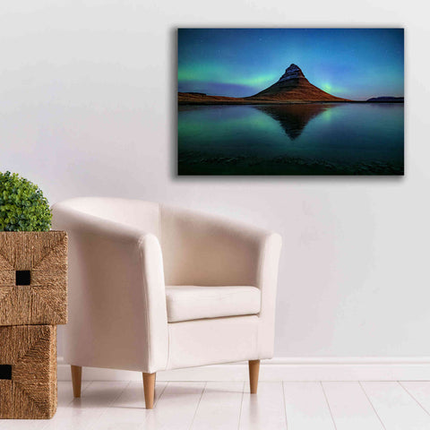 Image of 'Northern Light Aurora Borealis Over Kirkjufell 2' by Epic Portfolio, Giclee Canvas Wall Art,40x26