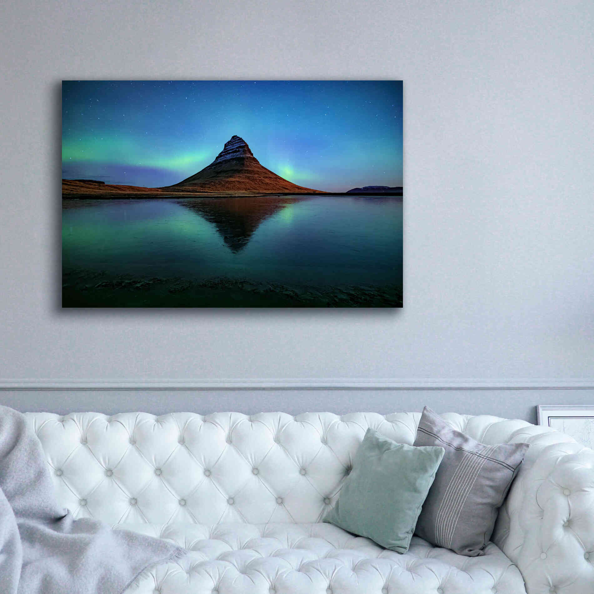 'Northern Light Aurora Borealis Over Kirkjufell 2' by Epic Portfolio, Giclee Canvas Wall Art,60x40