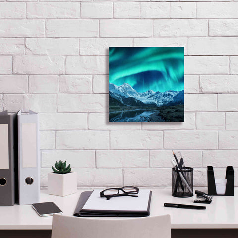 Image of 'Northern Lights Above Snow Covered Rocks' by Epic Portfolio, Giclee Canvas Wall Art,12x12