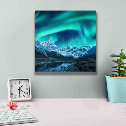 Image of 'Northern Lights Above Snow Covered Rocks' by Epic Portfolio, Giclee Canvas Wall Art,12x12