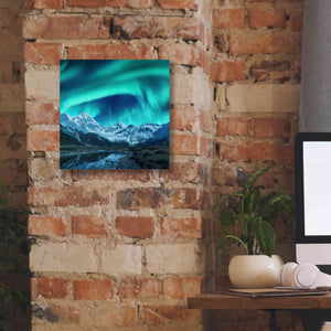 'Northern Lights Above Snow Covered Rocks' by Epic Portfolio, Giclee Canvas Wall Art,12x12