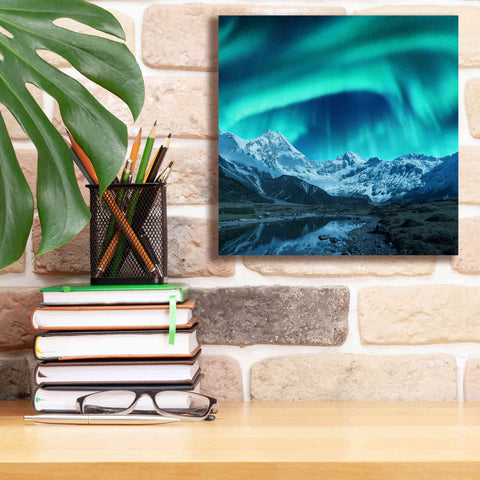 Image of 'Northern Lights Above Snow Covered Rocks' by Epic Portfolio, Giclee Canvas Wall Art,12x12