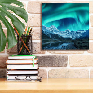 'Northern Lights Above Snow Covered Rocks' by Epic Portfolio, Giclee Canvas Wall Art,12x12