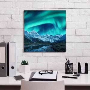 'Northern Lights Above Snow Covered Rocks' by Epic Portfolio, Giclee Canvas Wall Art,18x18