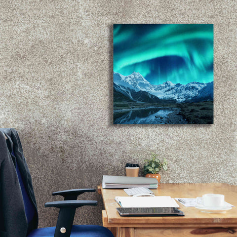 Image of 'Northern Lights Above Snow Covered Rocks' by Epic Portfolio, Giclee Canvas Wall Art,26x26