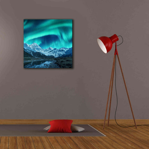 Image of 'Northern Lights Above Snow Covered Rocks' by Epic Portfolio, Giclee Canvas Wall Art,26x26