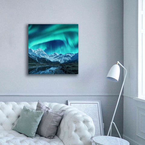 Image of 'Northern Lights Above Snow Covered Rocks' by Epic Portfolio, Giclee Canvas Wall Art,37x37