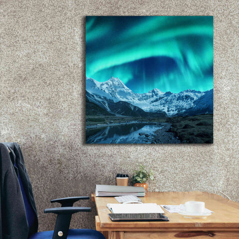 Image of 'Northern Lights Above Snow Covered Rocks' by Epic Portfolio, Giclee Canvas Wall Art,37x37