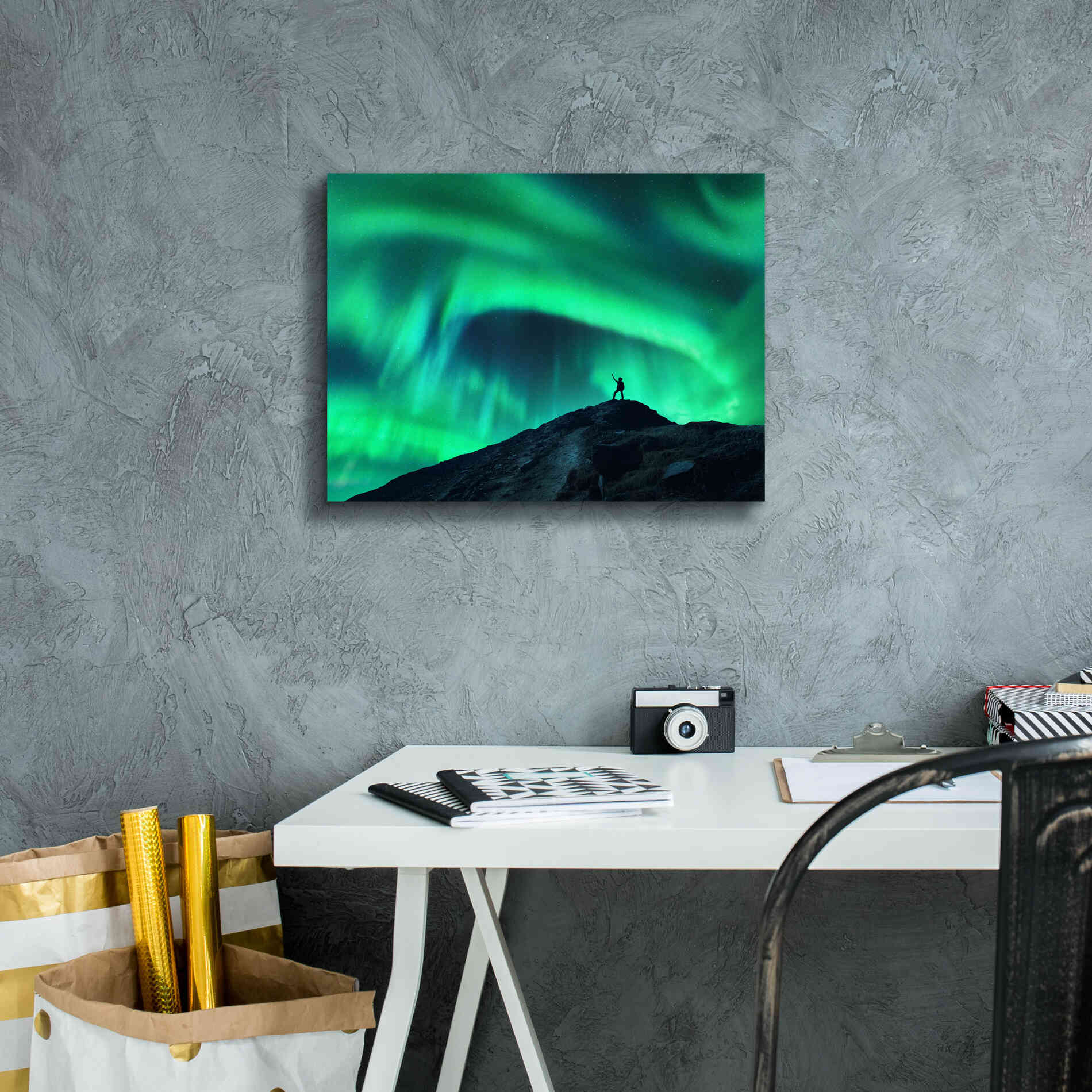 'Northern Lights And Woman' by Epic Portfolio, Giclee Canvas Wall Art,16x12