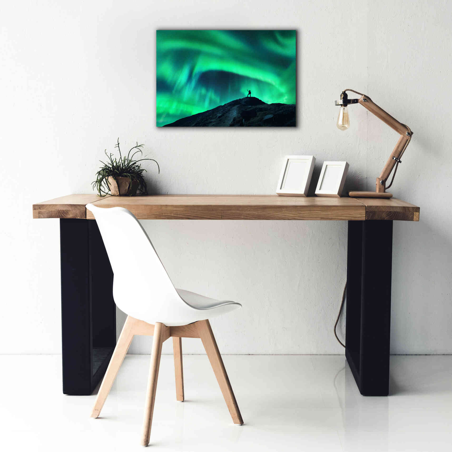 'Northern Lights And Woman' by Epic Portfolio, Giclee Canvas Wall Art,26x18