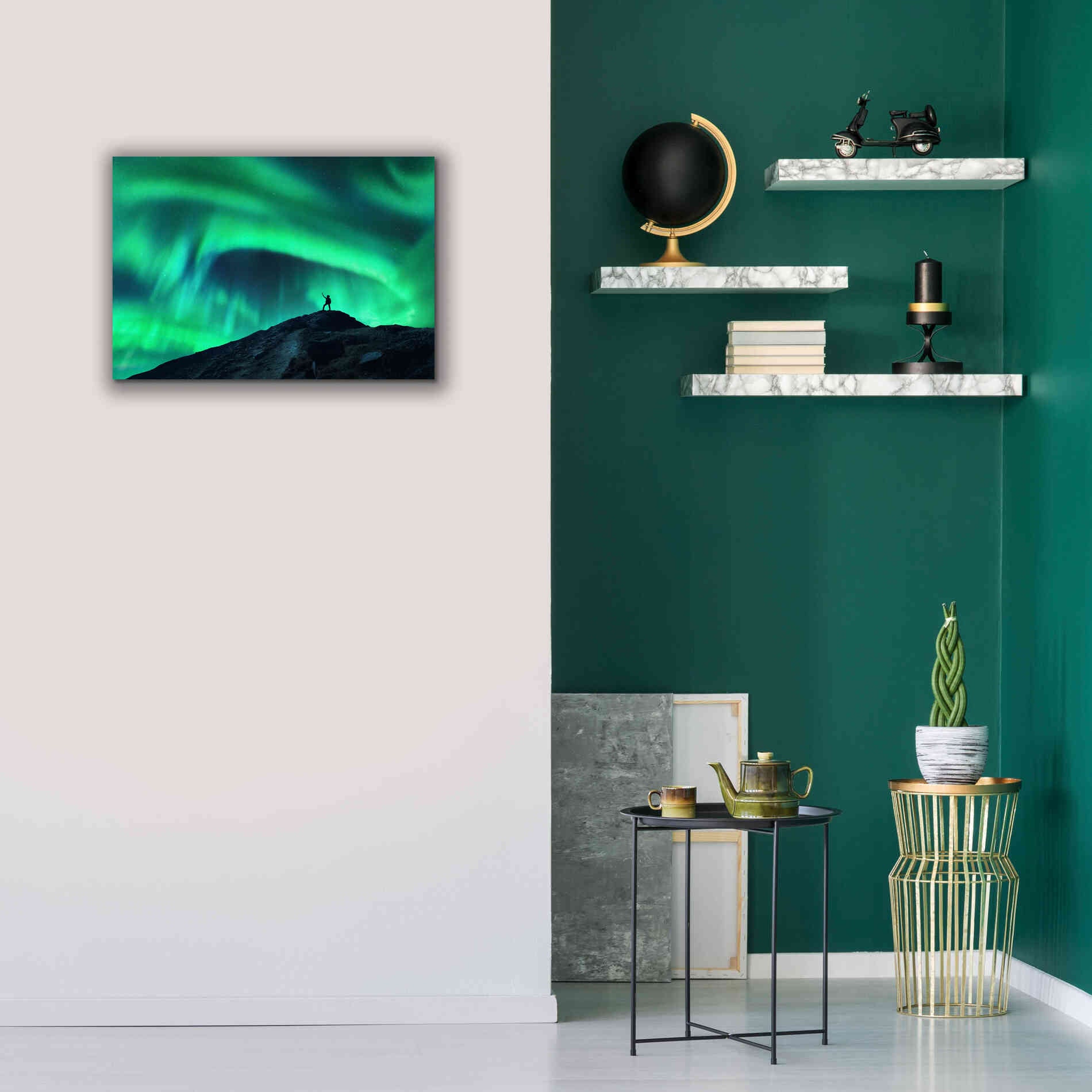 'Northern Lights And Woman' by Epic Portfolio, Giclee Canvas Wall Art,26x18
