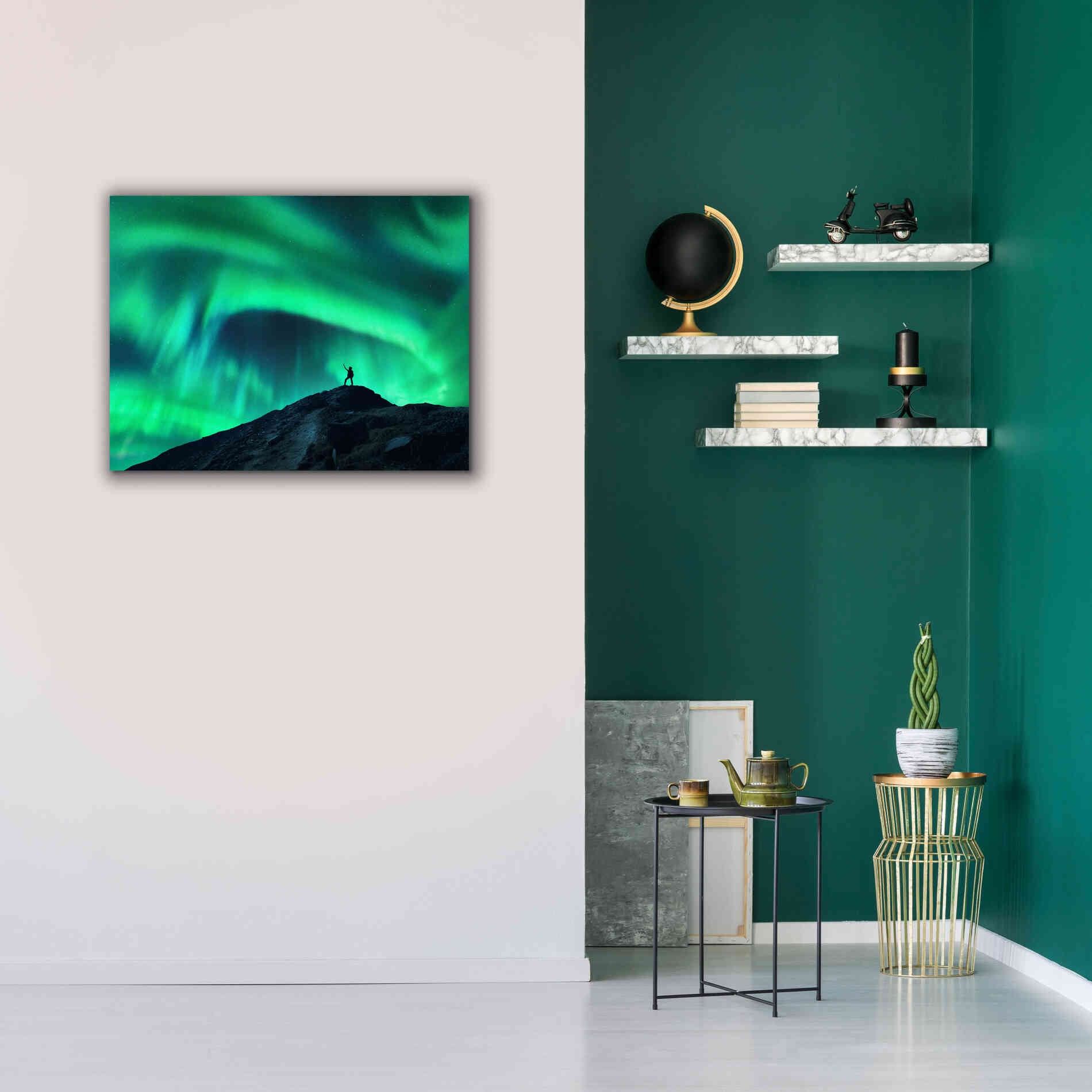 'Northern Lights And Woman' by Epic Portfolio, Giclee Canvas Wall Art,34x26