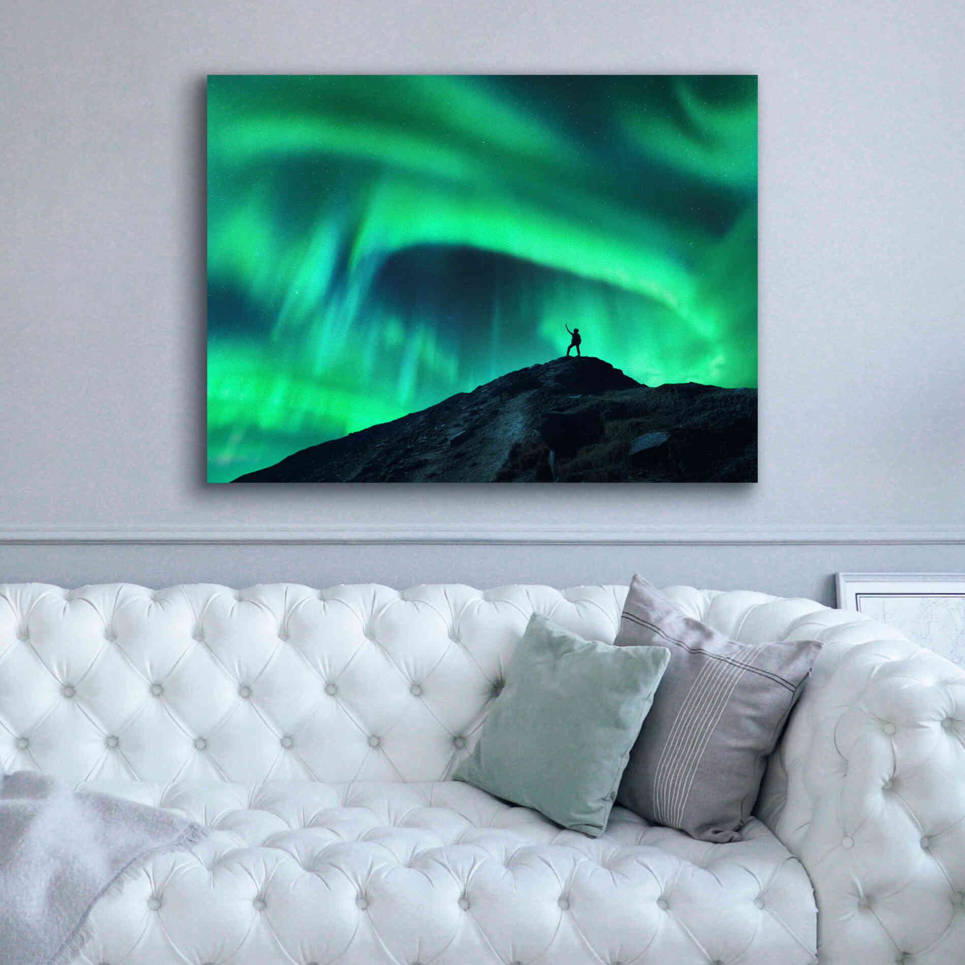 'Northern Lights And Woman' by Epic Portfolio, Giclee Canvas Wall Art,54x40