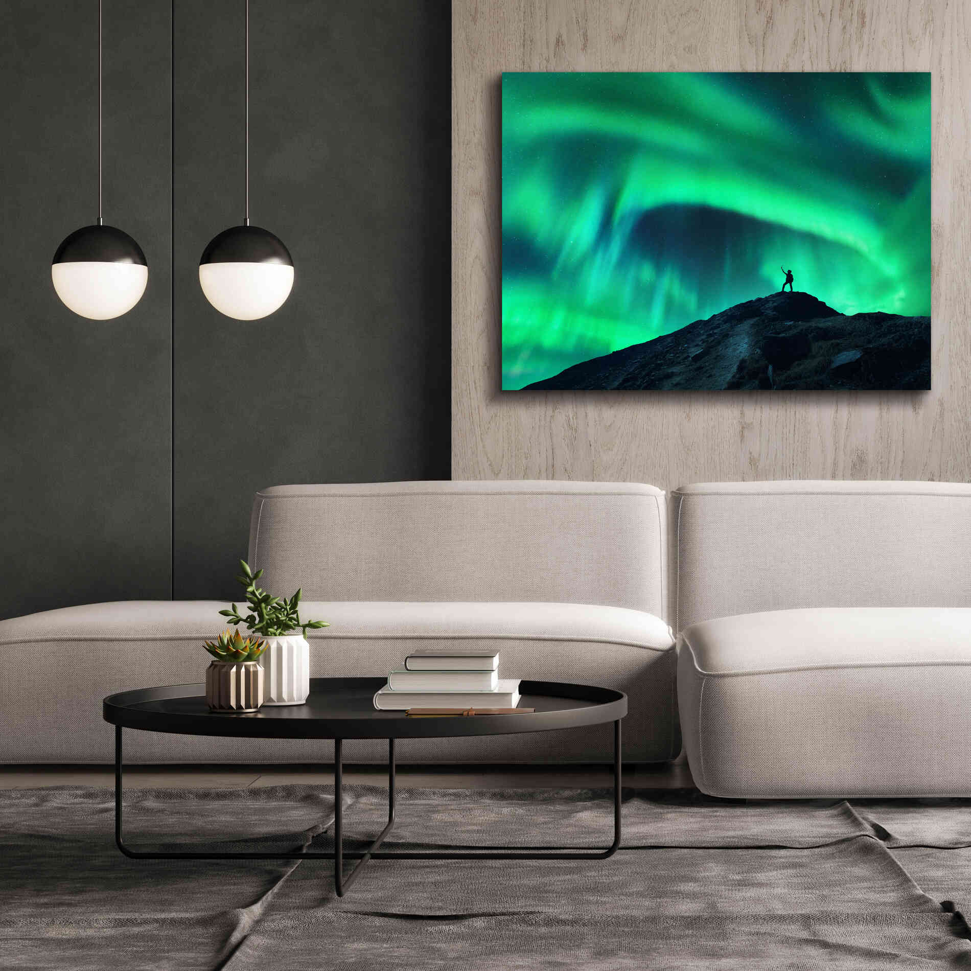 'Northern Lights And Woman' by Epic Portfolio, Giclee Canvas Wall Art,54x40