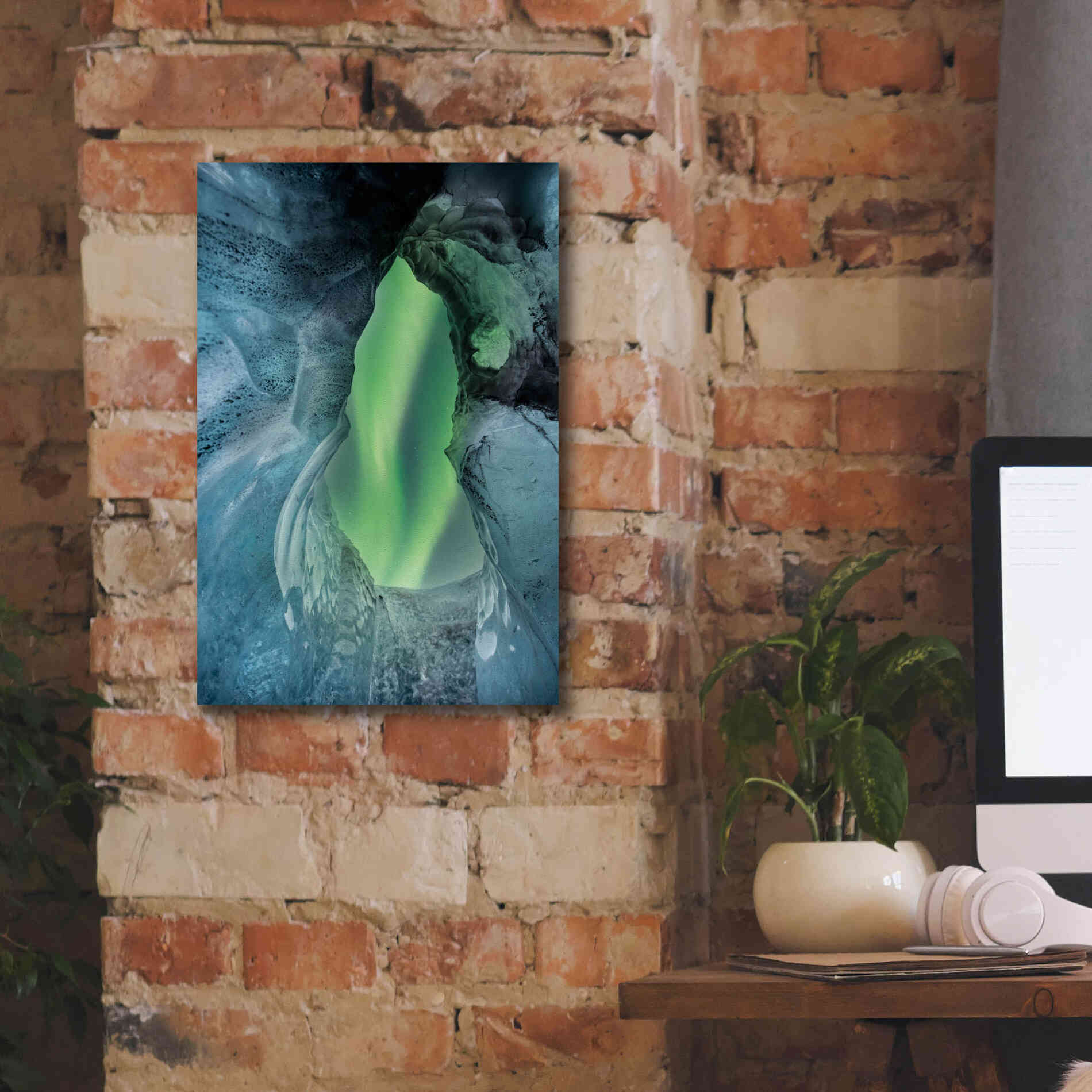 'Northern Lights Aurora Borealis Over Glacier Ice 1' by Epic Portfolio, Giclee Canvas Wall Art,12x18