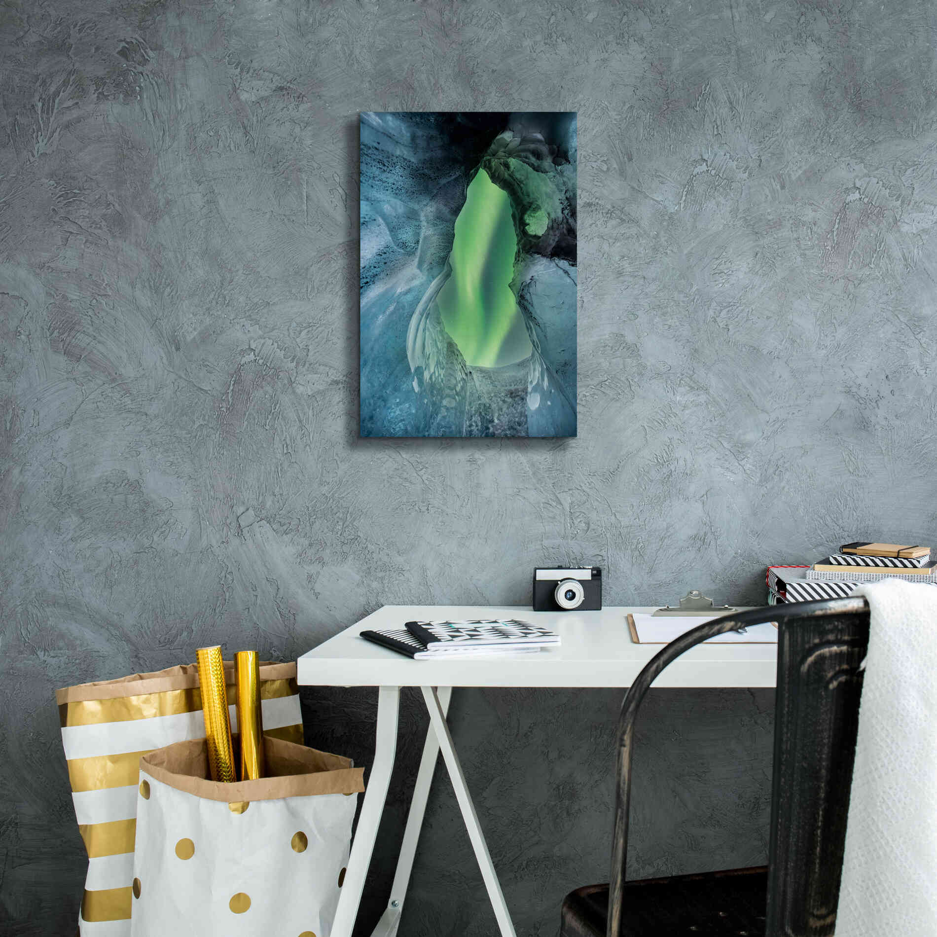 'Northern Lights Aurora Borealis Over Glacier Ice 1' by Epic Portfolio, Giclee Canvas Wall Art,12x18