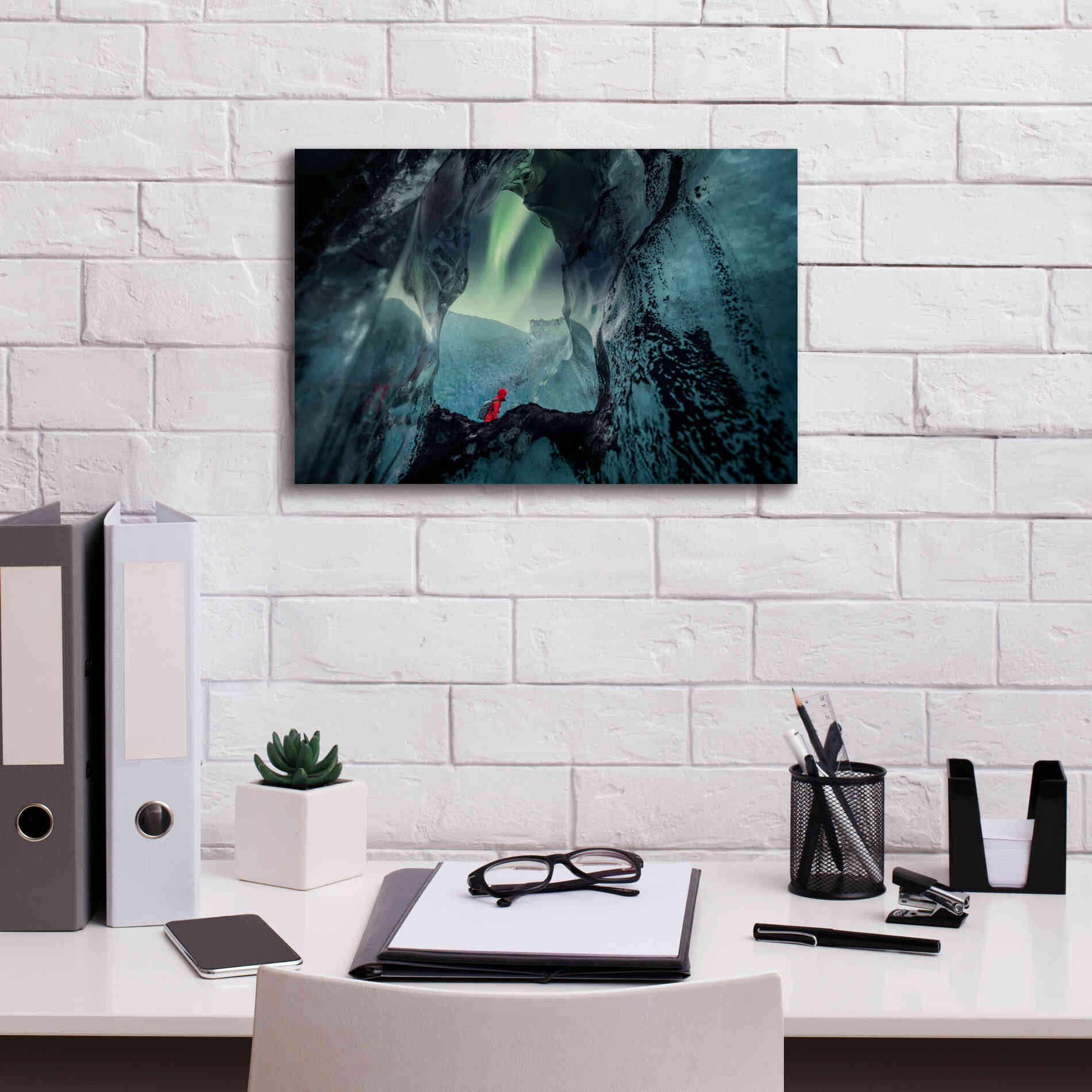 'Northern Lights Aurora Borealis Over Glacier Ice 2' by Epic Portfolio, Giclee Canvas Wall Art,18x12