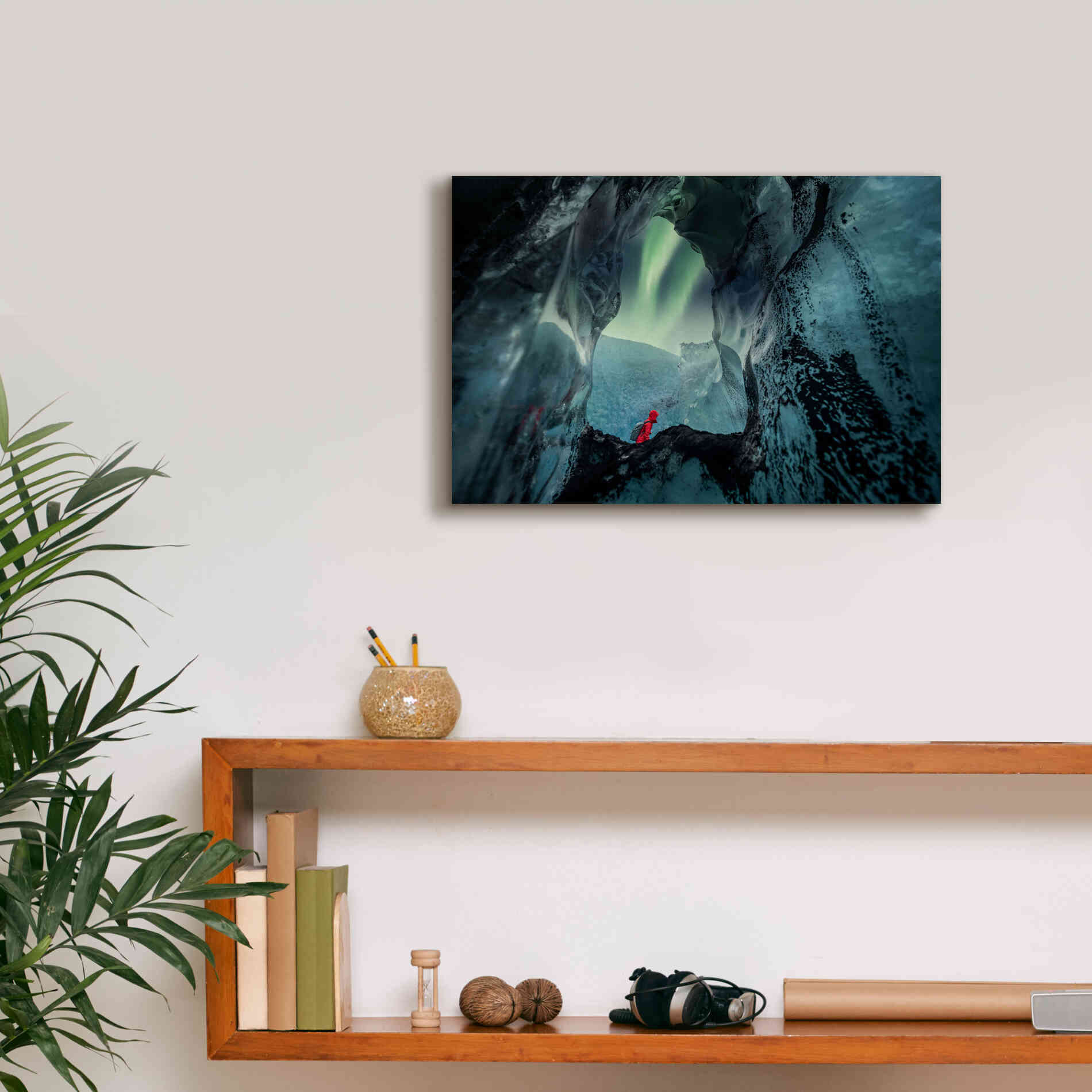 'Northern Lights Aurora Borealis Over Glacier Ice 2' by Epic Portfolio, Giclee Canvas Wall Art,18x12