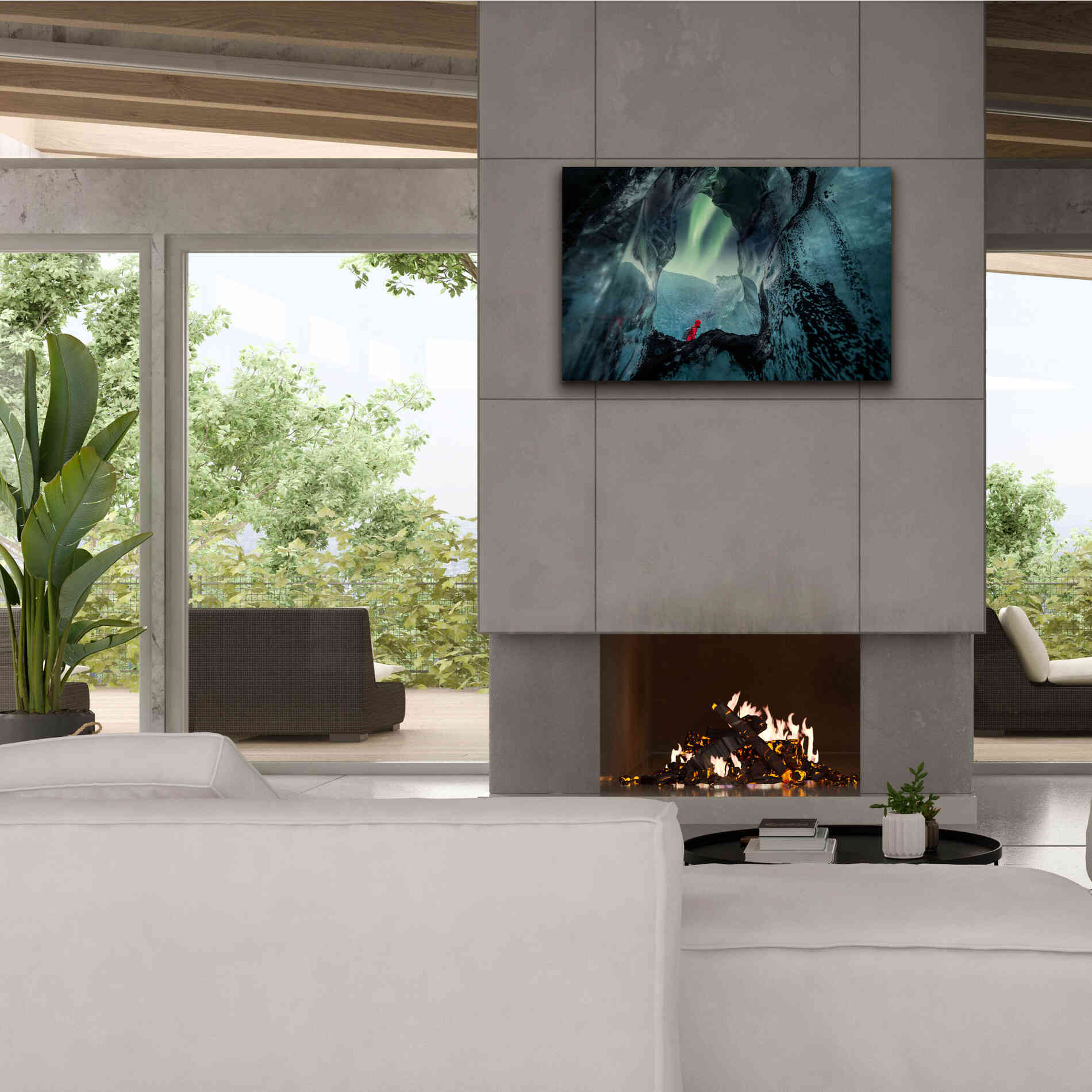 'Northern Lights Aurora Borealis Over Glacier Ice 2' by Epic Portfolio, Giclee Canvas Wall Art,40x26