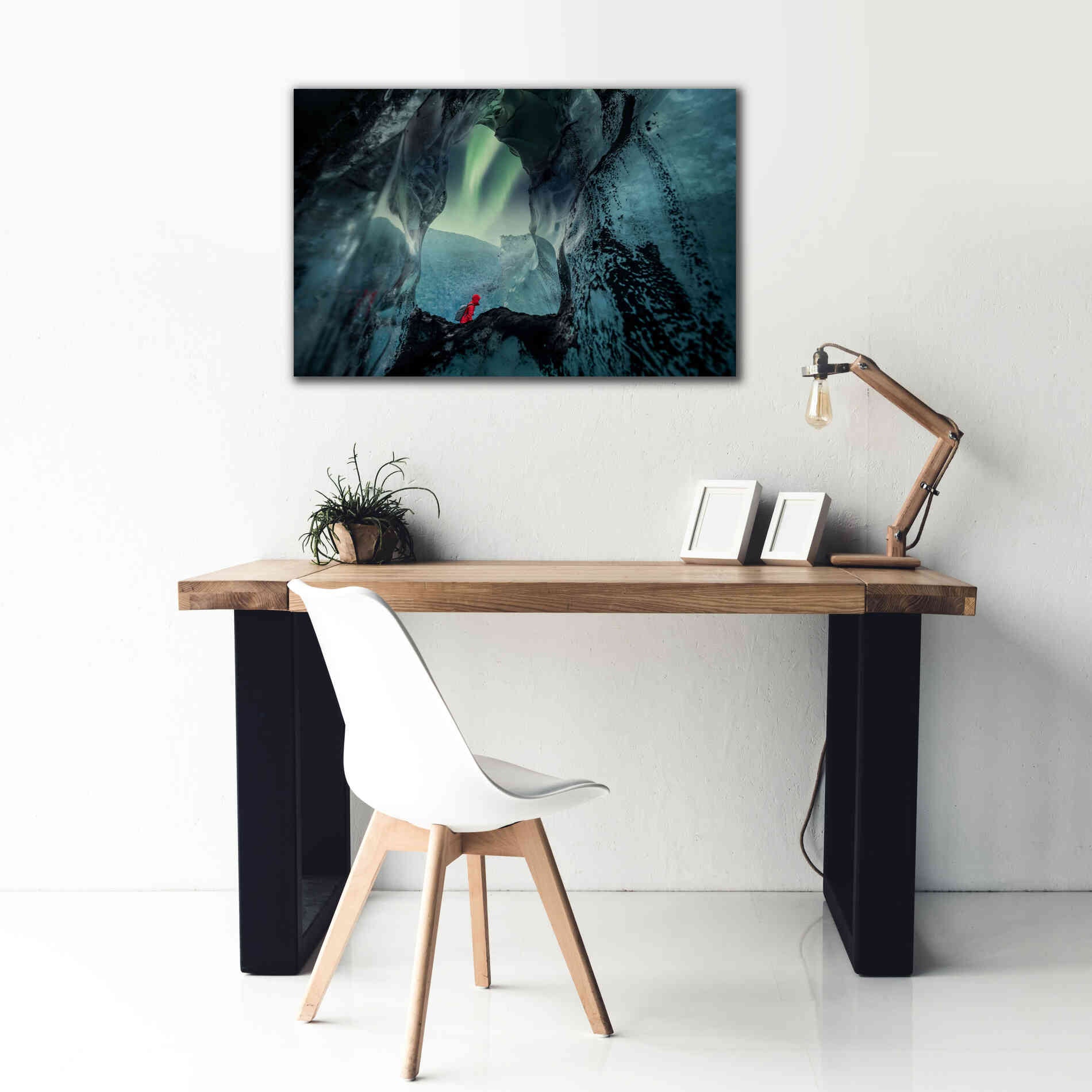 'Northern Lights Aurora Borealis Over Glacier Ice 2' by Epic Portfolio, Giclee Canvas Wall Art,40x26