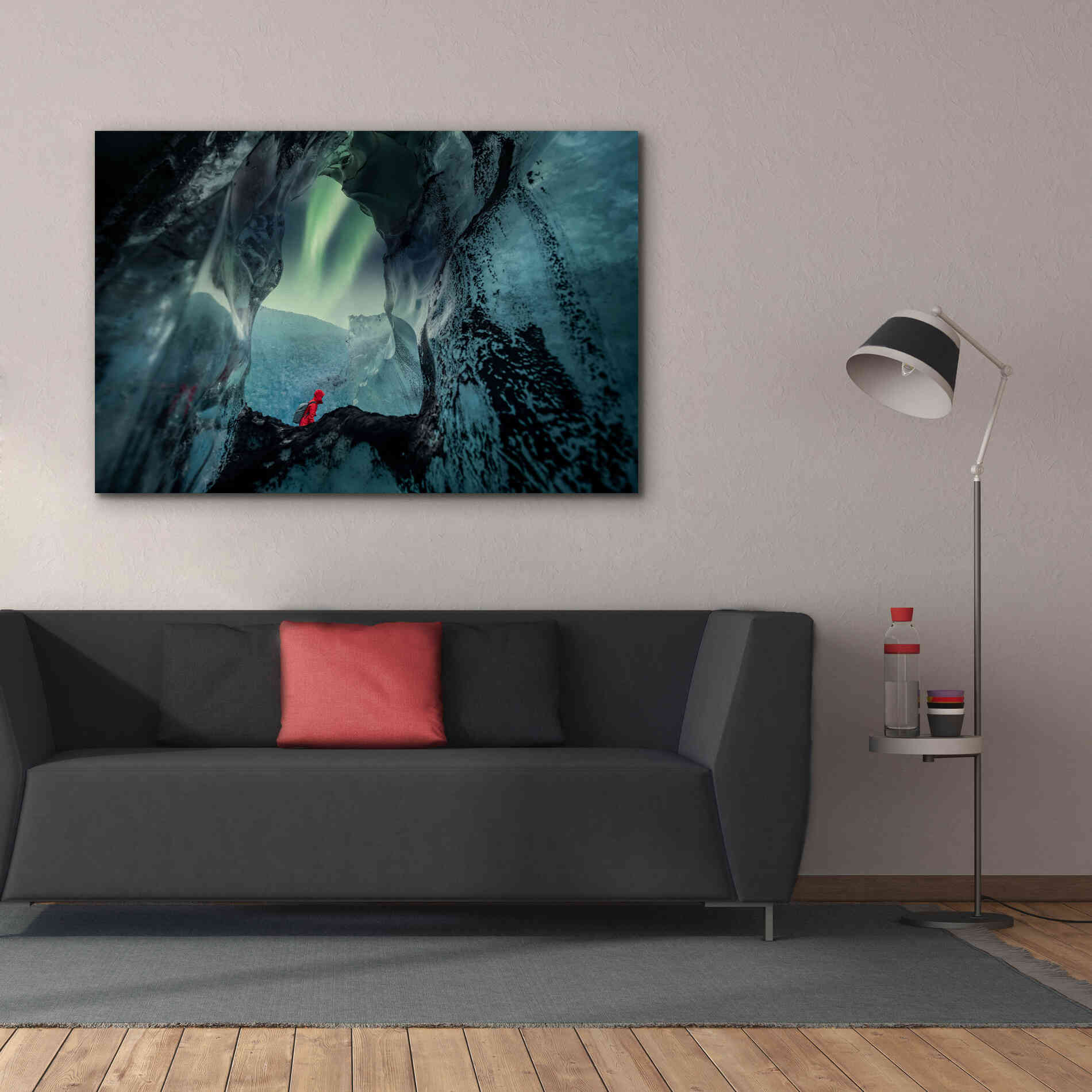 'Northern Lights Aurora Borealis Over Glacier Ice 2' by Epic Portfolio, Giclee Canvas Wall Art,60x40