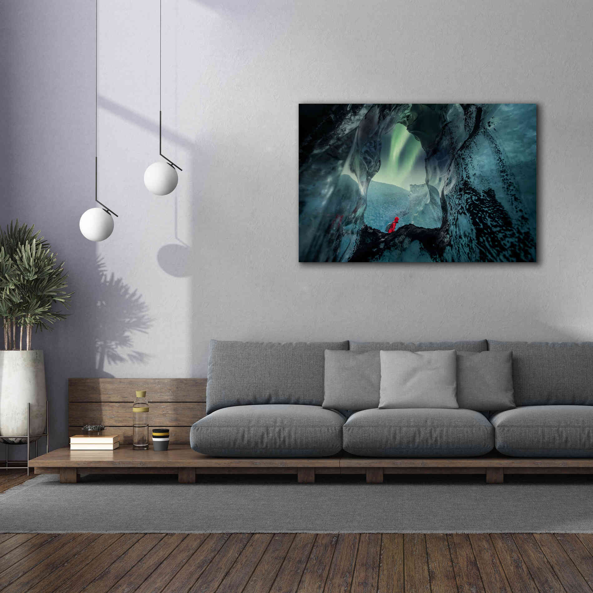 'Northern Lights Aurora Borealis Over Glacier Ice 2' by Epic Portfolio, Giclee Canvas Wall Art,60x40