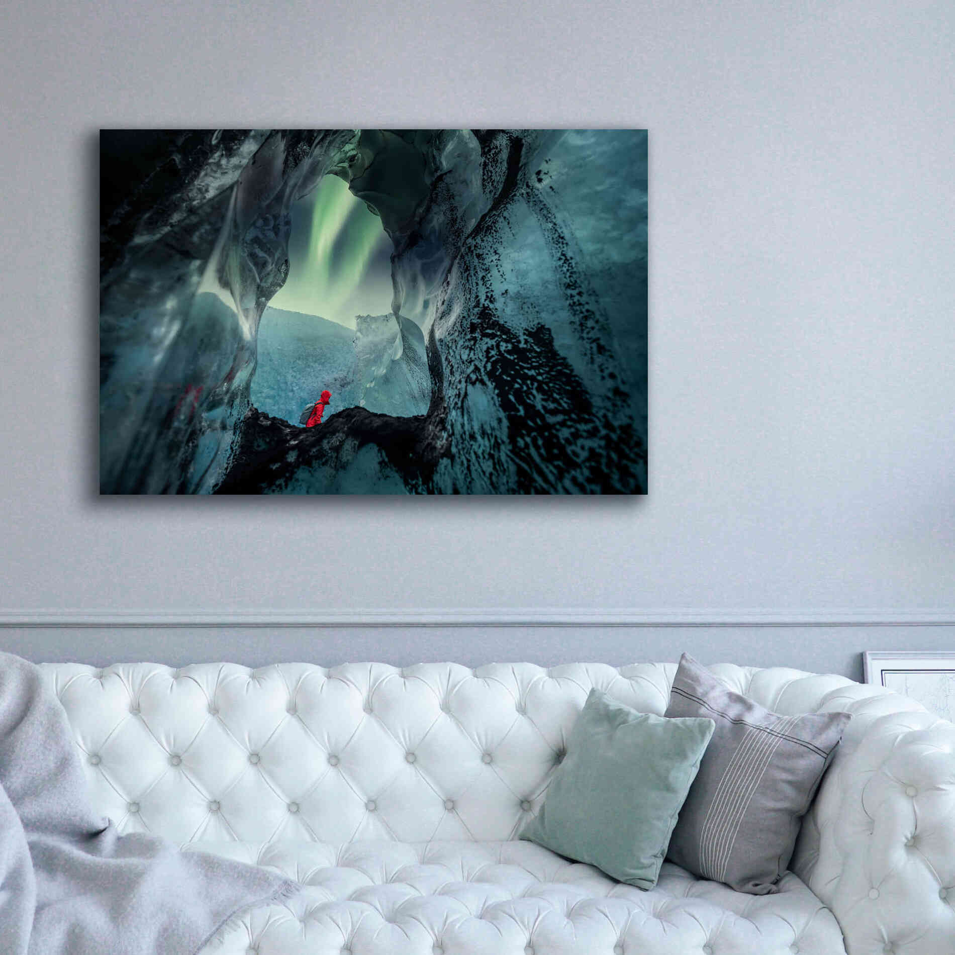 'Northern Lights Aurora Borealis Over Glacier Ice 2' by Epic Portfolio, Giclee Canvas Wall Art,60x40