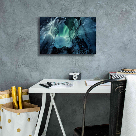 Image of 'Northern Lights Aurora Borealis Over Glacier Ice 3' by Epic Portfolio, Giclee Canvas Wall Art,18x12