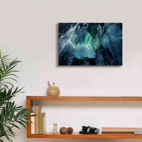 Image of 'Northern Lights Aurora Borealis Over Glacier Ice 3' by Epic Portfolio, Giclee Canvas Wall Art,18x12