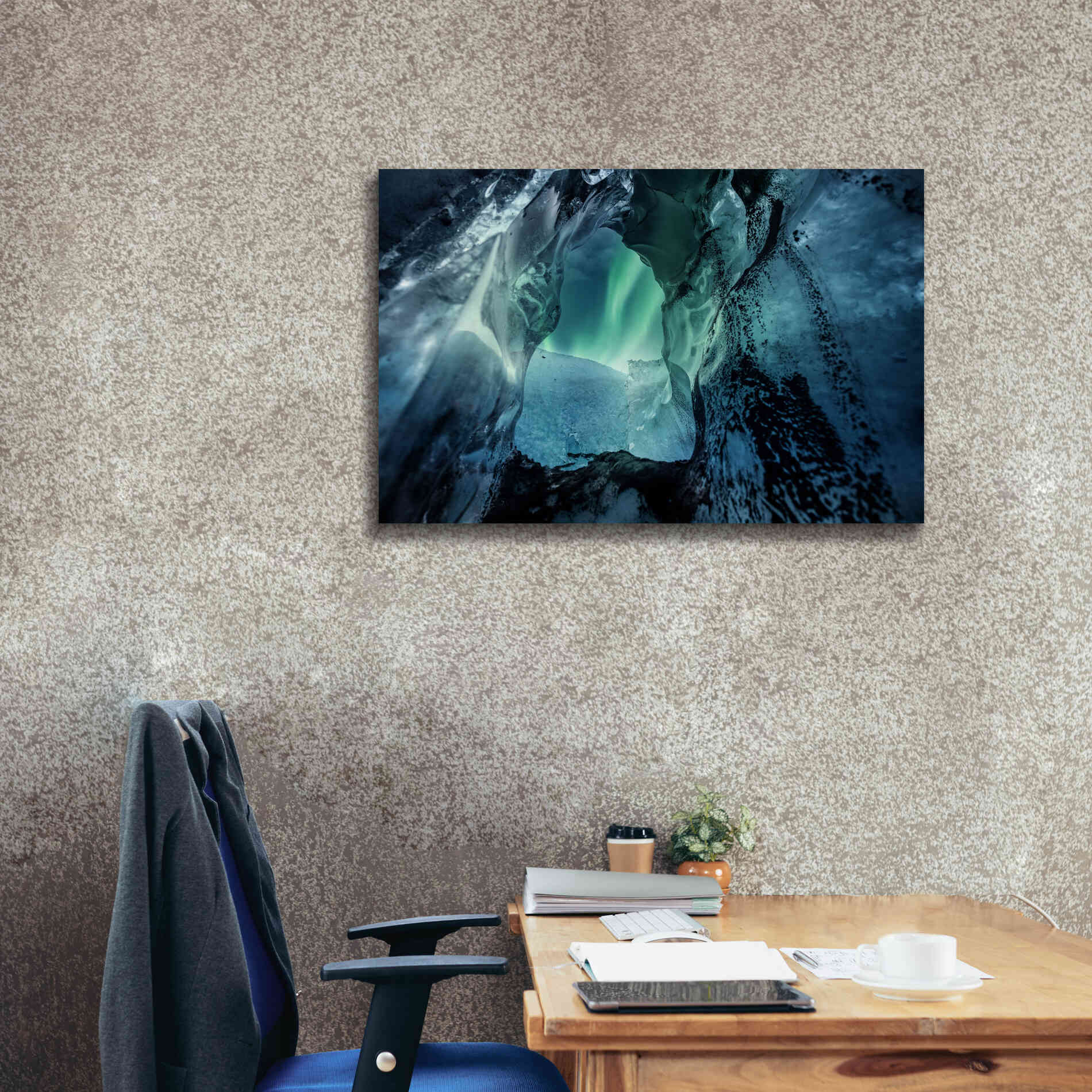 'Northern Lights Aurora Borealis Over Glacier Ice 3' by Epic Portfolio, Giclee Canvas Wall Art,40x26