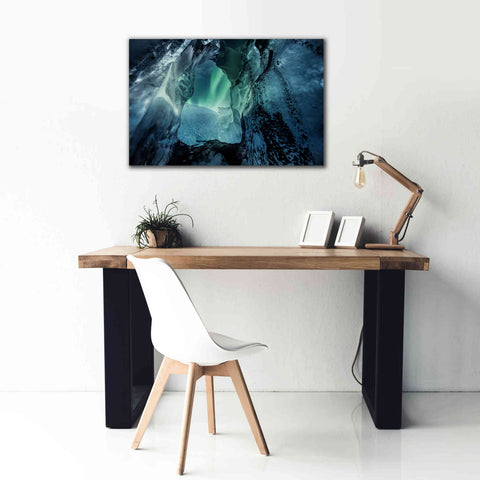 Image of 'Northern Lights Aurora Borealis Over Glacier Ice 3' by Epic Portfolio, Giclee Canvas Wall Art,40x26