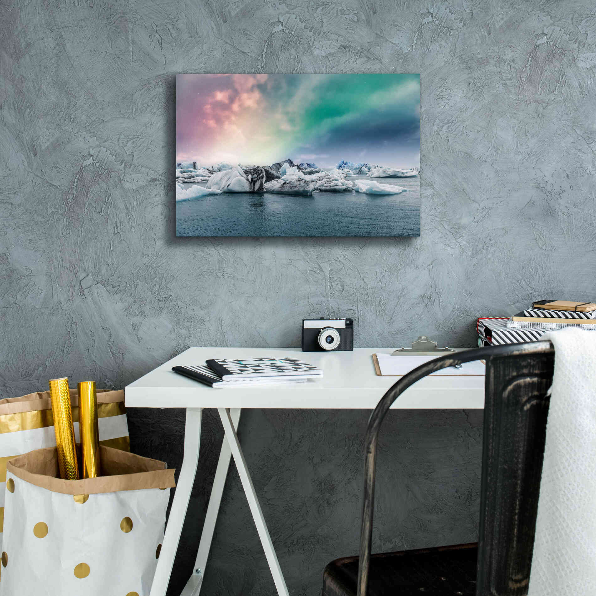 'Northern Lights Aurora Borealis Over Jokulsarlon' by Epic Portfolio, Giclee Canvas Wall Art,18x12