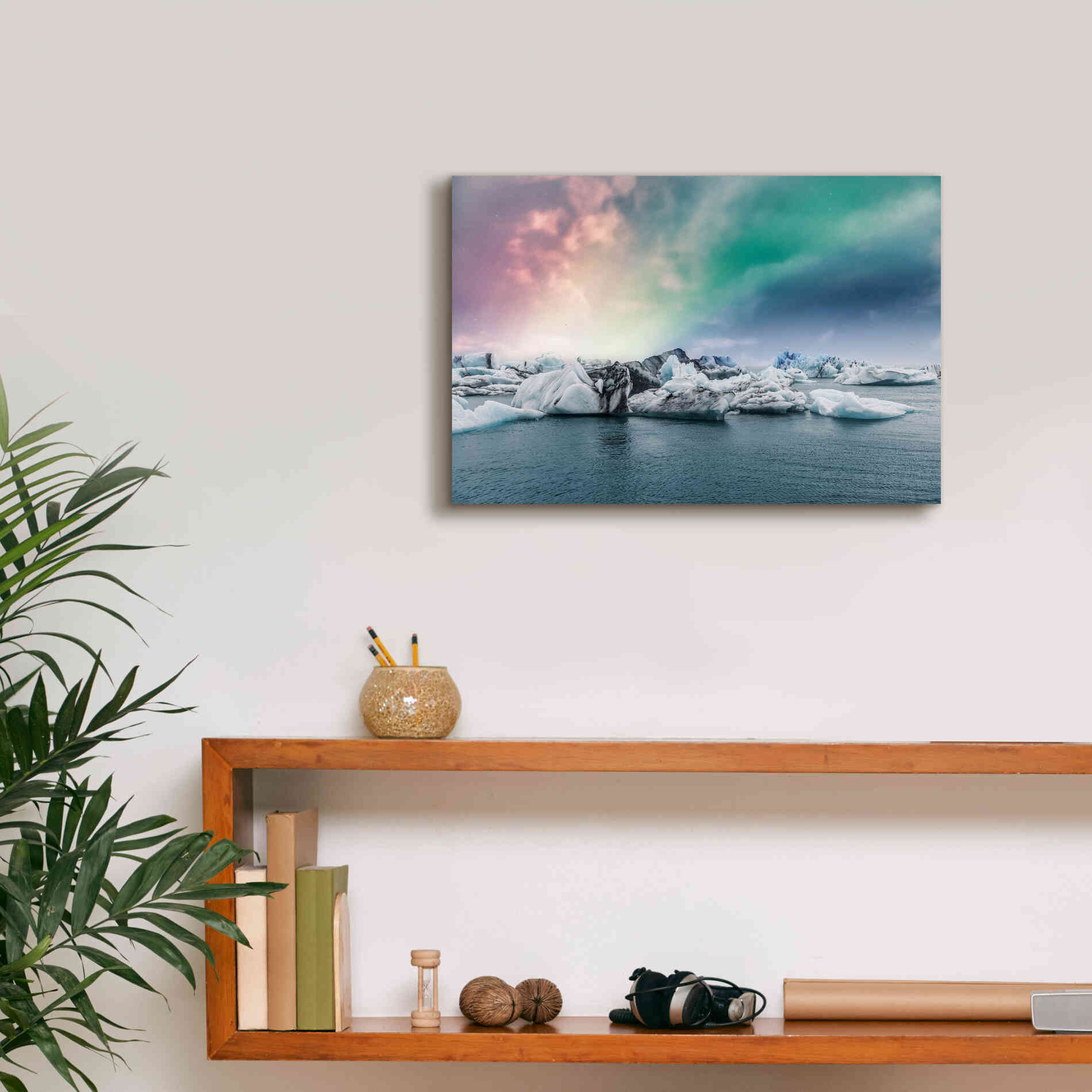 'Northern Lights Aurora Borealis Over Jokulsarlon' by Epic Portfolio, Giclee Canvas Wall Art,18x12