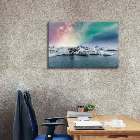 Image of 'Northern Lights Aurora Borealis Over Jokulsarlon' by Epic Portfolio, Giclee Canvas Wall Art,40x26