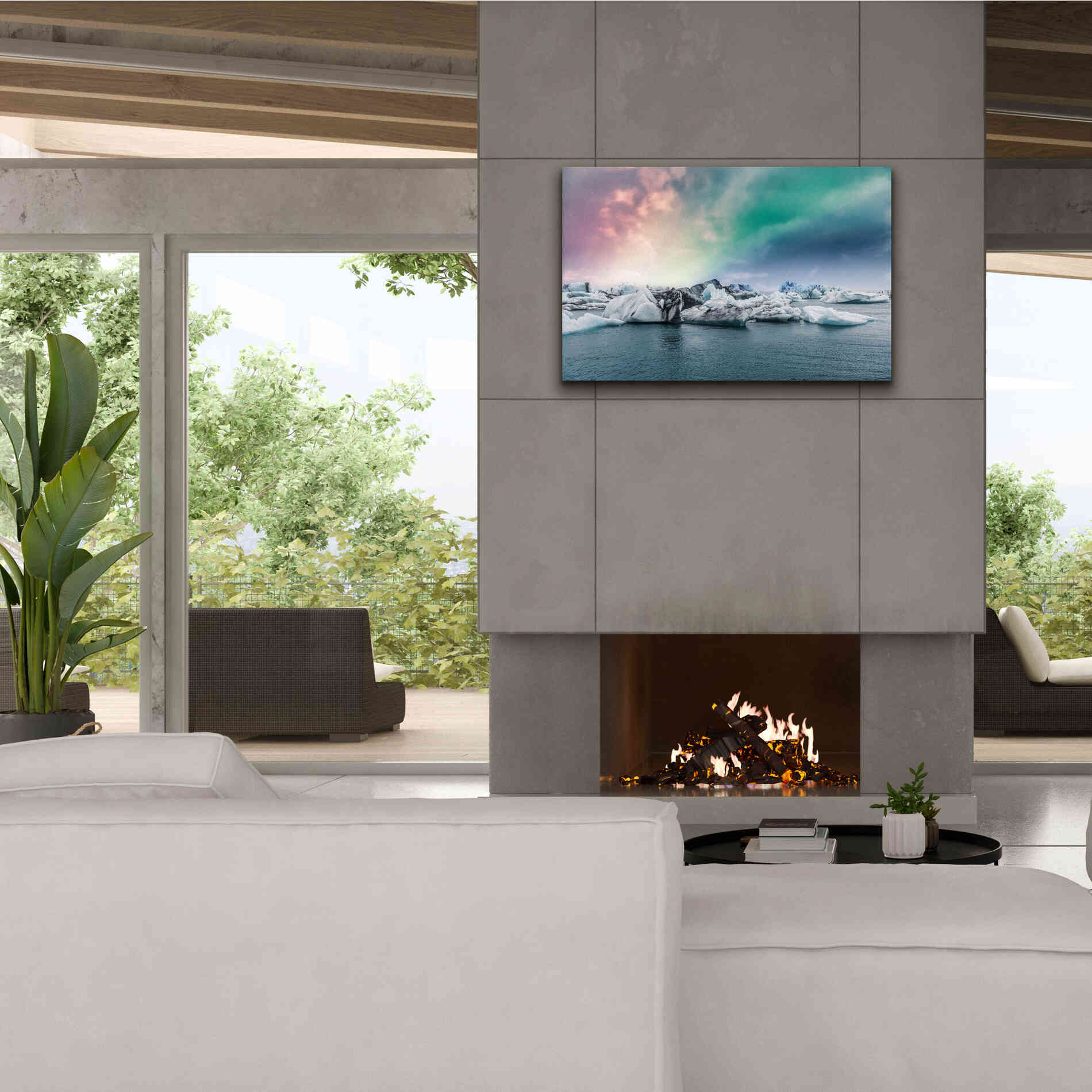 'Northern Lights Aurora Borealis Over Jokulsarlon' by Epic Portfolio, Giclee Canvas Wall Art,40x26