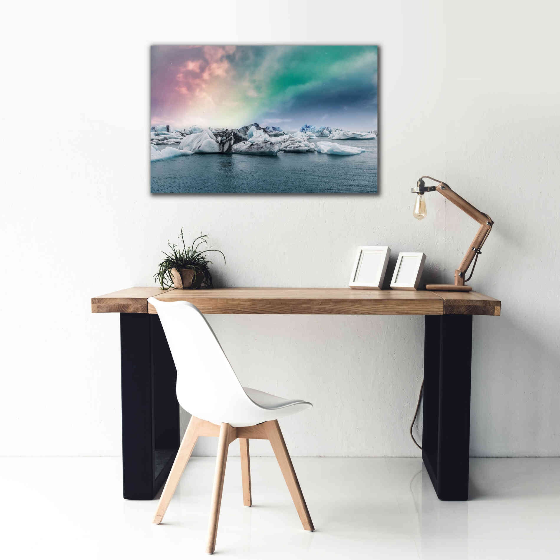 'Northern Lights Aurora Borealis Over Jokulsarlon' by Epic Portfolio, Giclee Canvas Wall Art,40x26