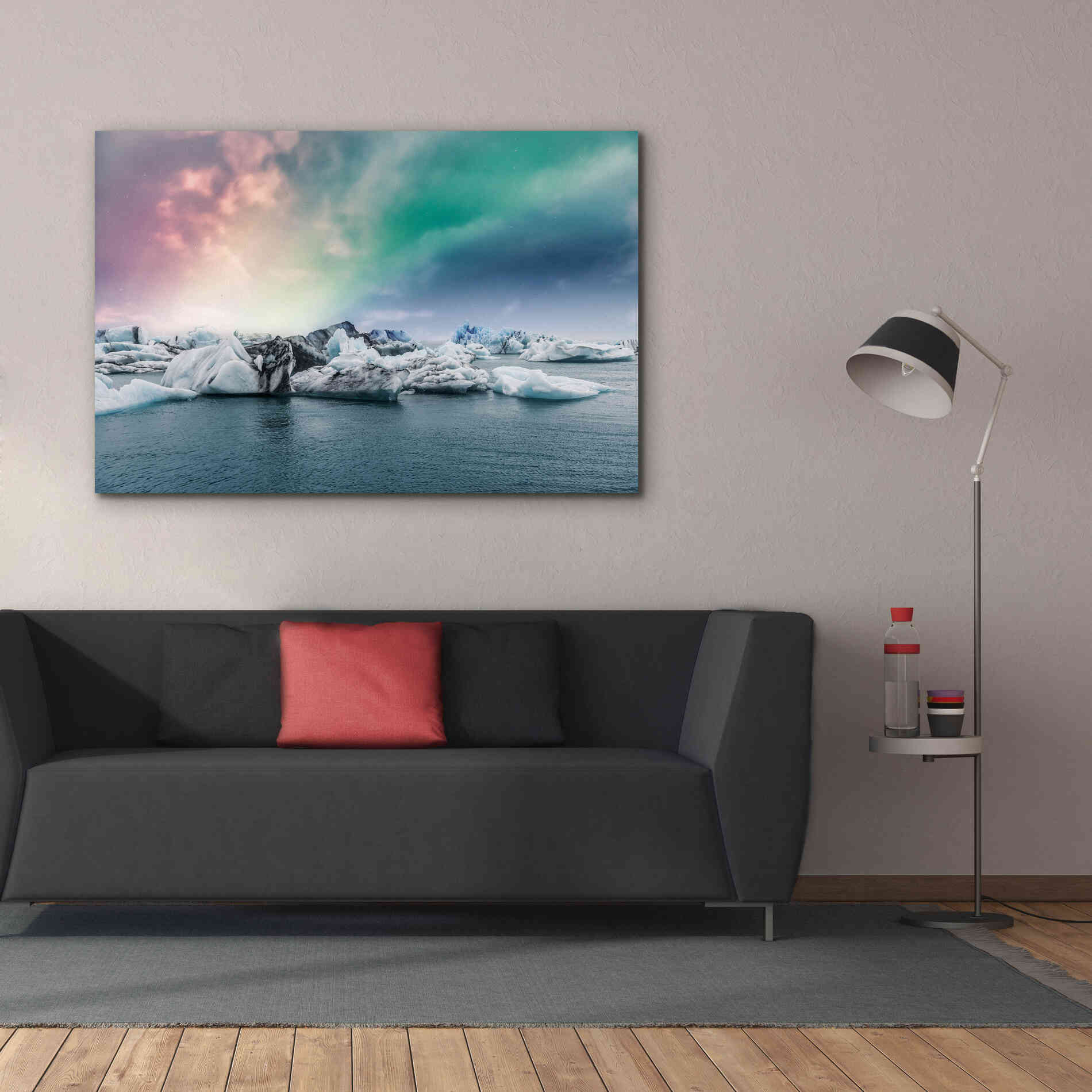 'Northern Lights Aurora Borealis Over Jokulsarlon' by Epic Portfolio, Giclee Canvas Wall Art,60x40