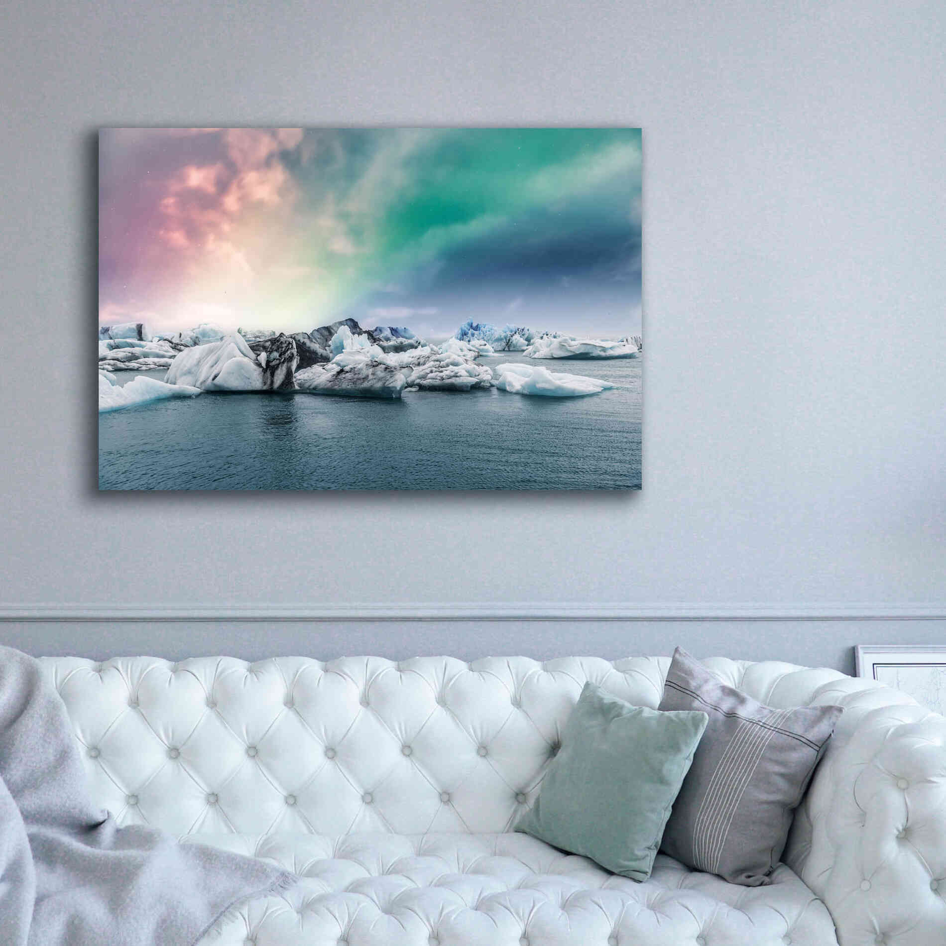 'Northern Lights Aurora Borealis Over Jokulsarlon' by Epic Portfolio, Giclee Canvas Wall Art,60x40