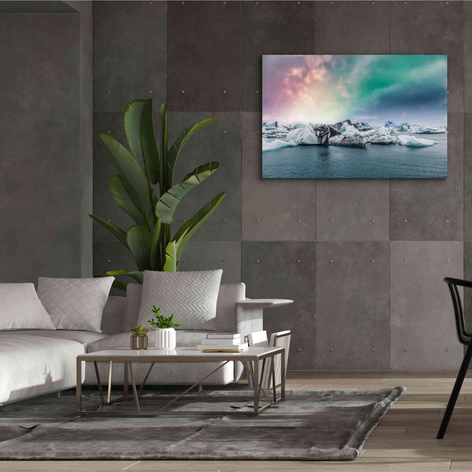 'Northern Lights Aurora Borealis Over Jokulsarlon' by Epic Portfolio, Giclee Canvas Wall Art,60x40