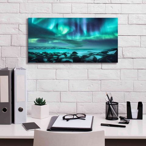 Image of 'Northern Lights Aurora Borealis Over Ocean' by Epic Portfolio, Giclee Canvas Wall Art,24x12