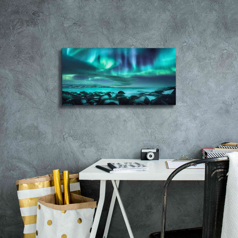 Image of 'Northern Lights Aurora Borealis Over Ocean' by Epic Portfolio, Giclee Canvas Wall Art,24x12