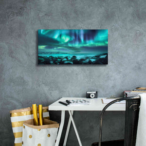 'Northern Lights Aurora Borealis Over Ocean' by Epic Portfolio, Giclee Canvas Wall Art,24x12